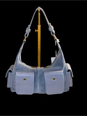 NWT Lilium Firenze Patty Suede Utility Shoulder Bag Crossbody Celeste Blue Italy
